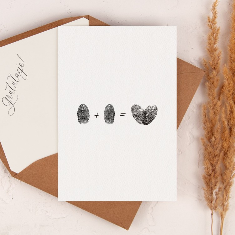 Minimalistyczna kartka ślubna na fakturowanym papierze - Finger Prints
